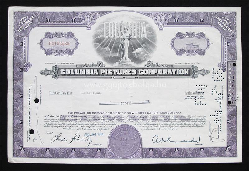 Columbia Pictures Corporation r�szv�ny 1964 / filmgy�rt�s, filmforgalmaz�s